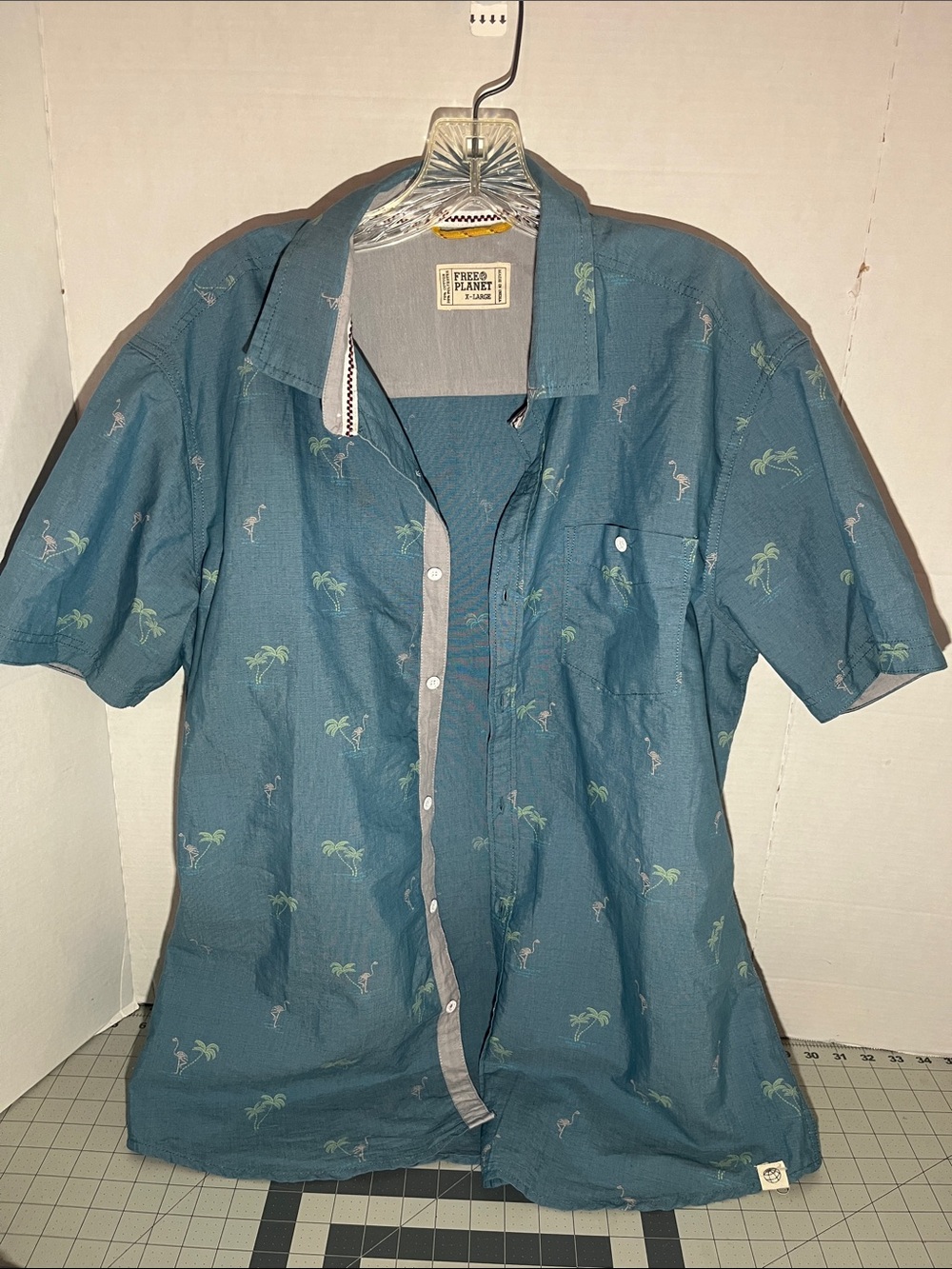 Short Sleeve Button-Up Shirt - Teal Palm Print